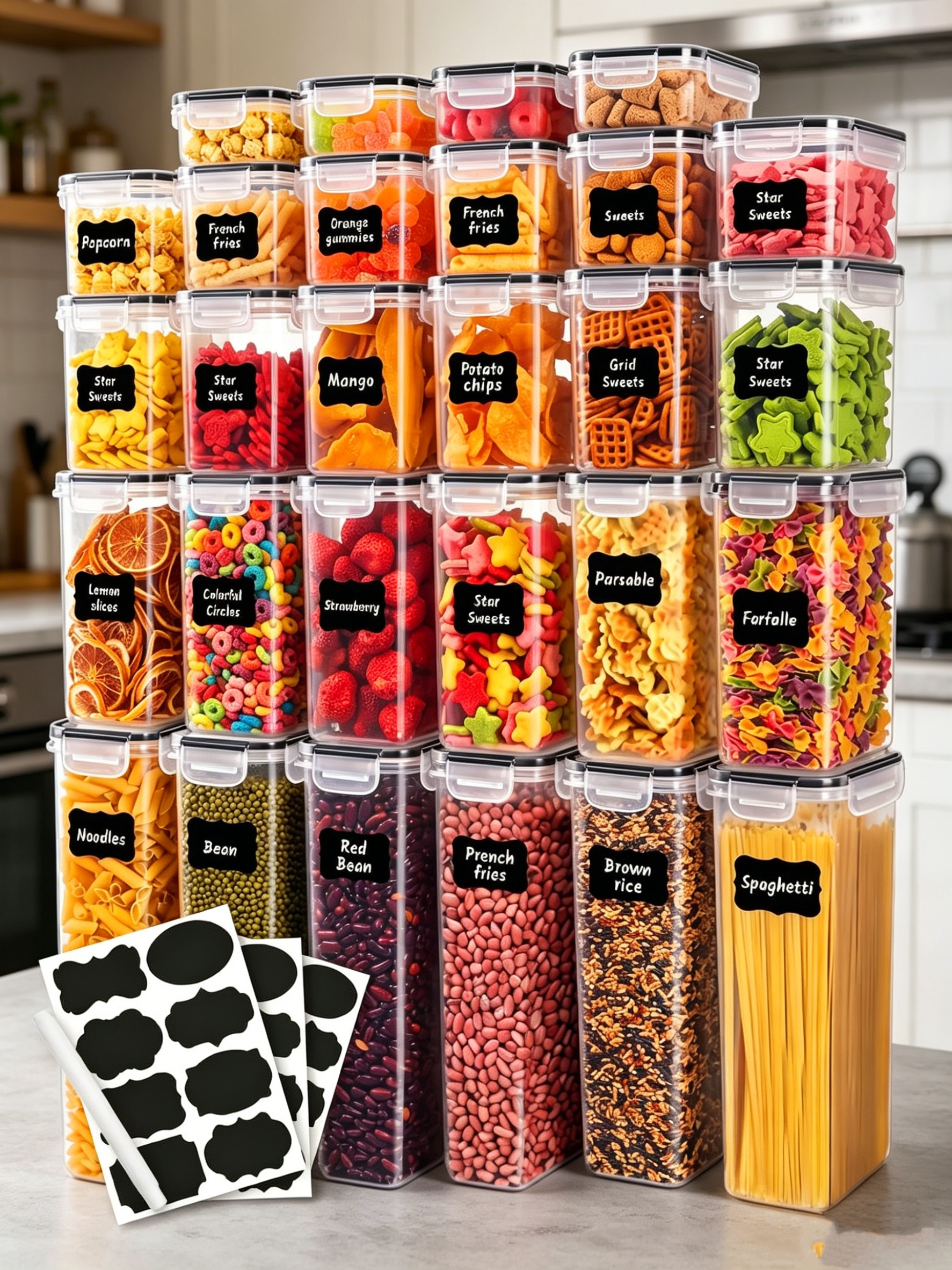 Food Storage Label - 36PCS-Closed food storage containers with LIDS,