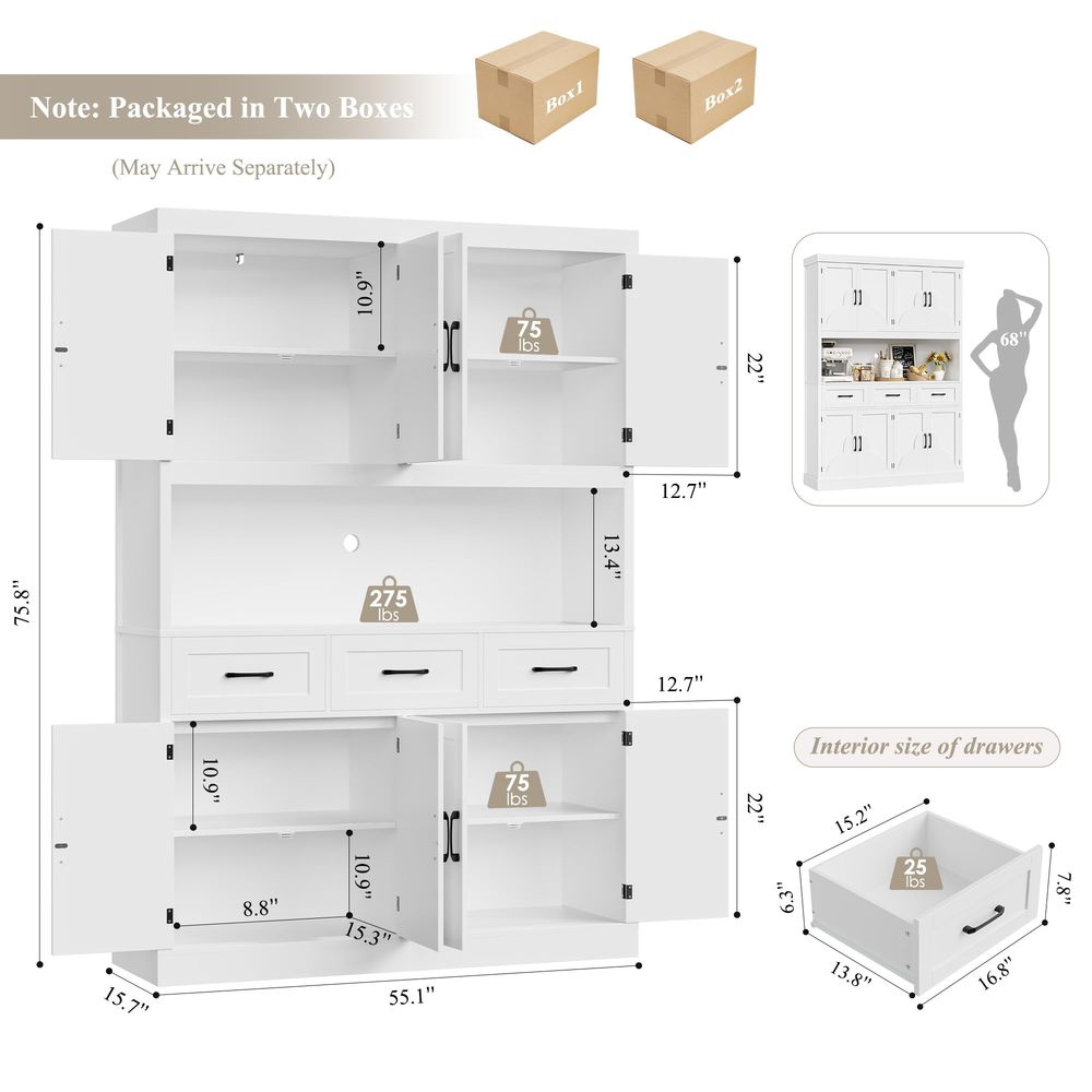 Food Storage Kitchen Cabinet - 76 Tall Kitchen Pantry Storage Cabinet,