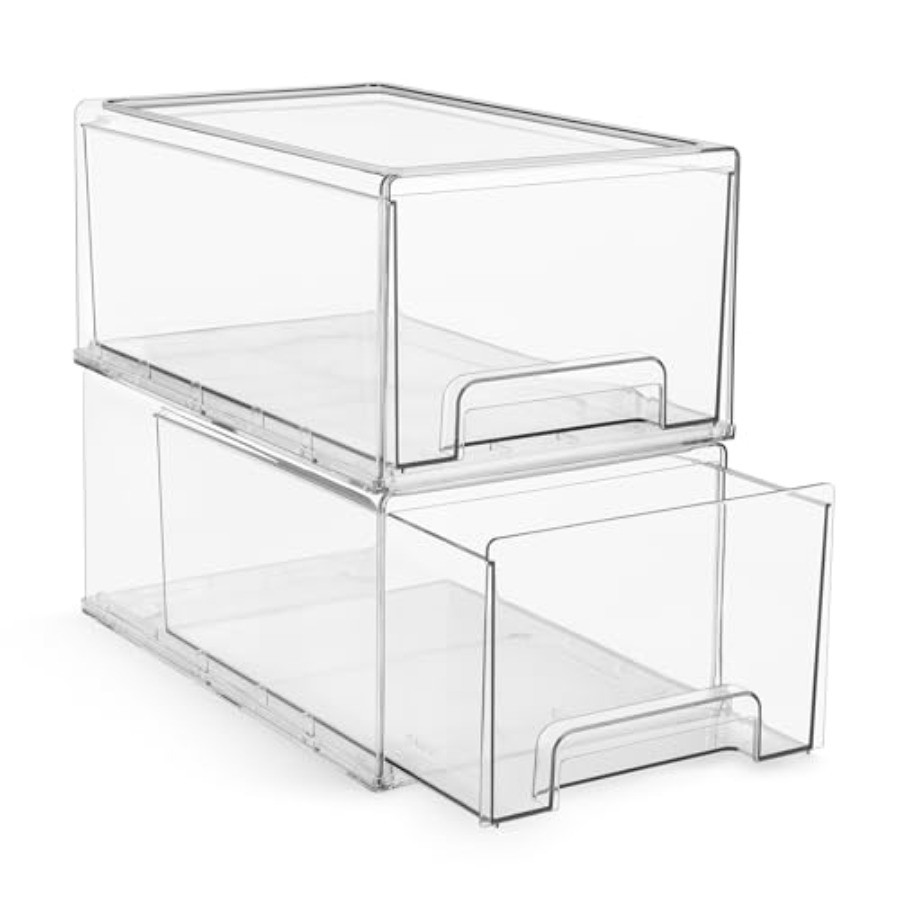 Stackable Pantry Bin - Clear Plastic Organizer Bins with Handles