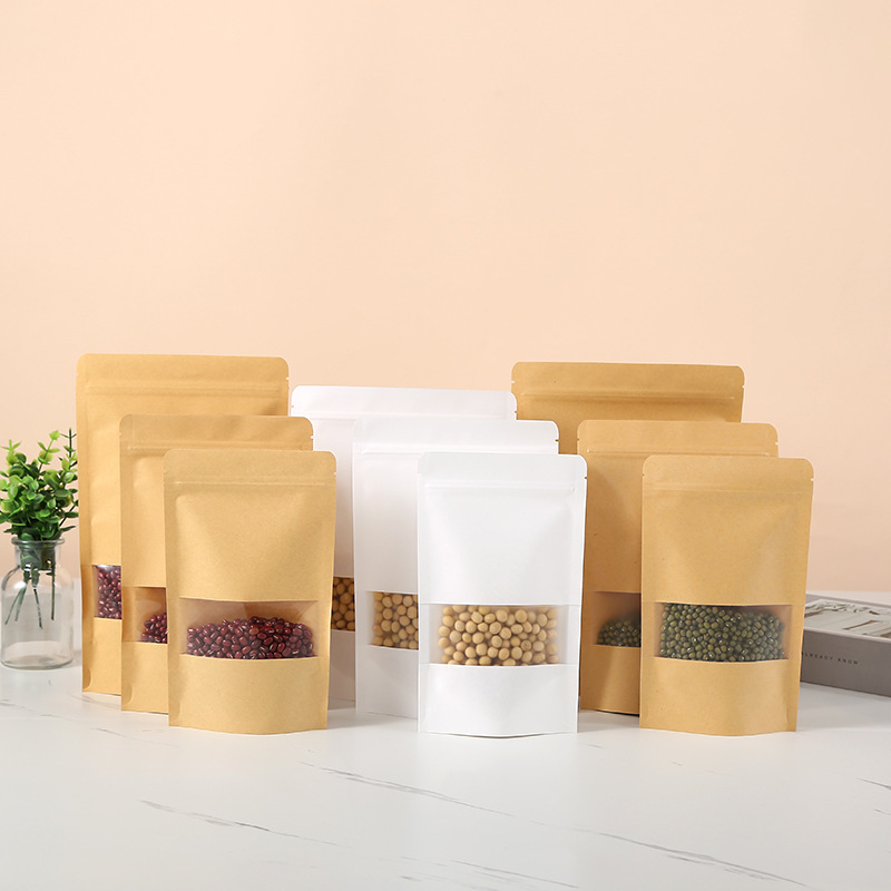 Food Storage Zipper Bags - 50/100pcs kraft paper zipper lock window