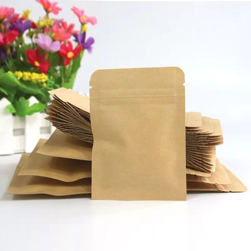 Food Storage Ziploc Bags - 100Pcs Thick Flat Brown Kraft Paper