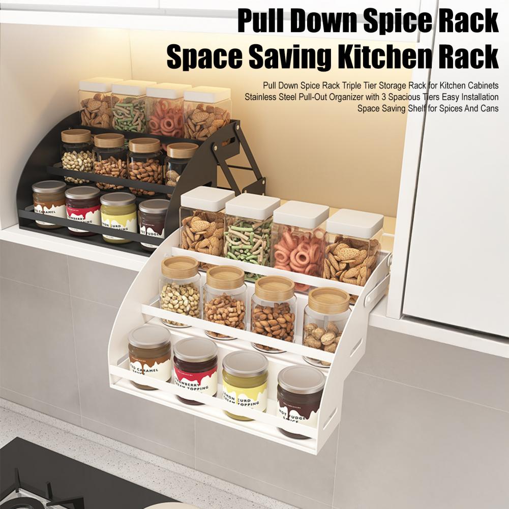 Food Storage Kitchen Cabinet - Triple Tier Spice Organizer 3-tier Pull