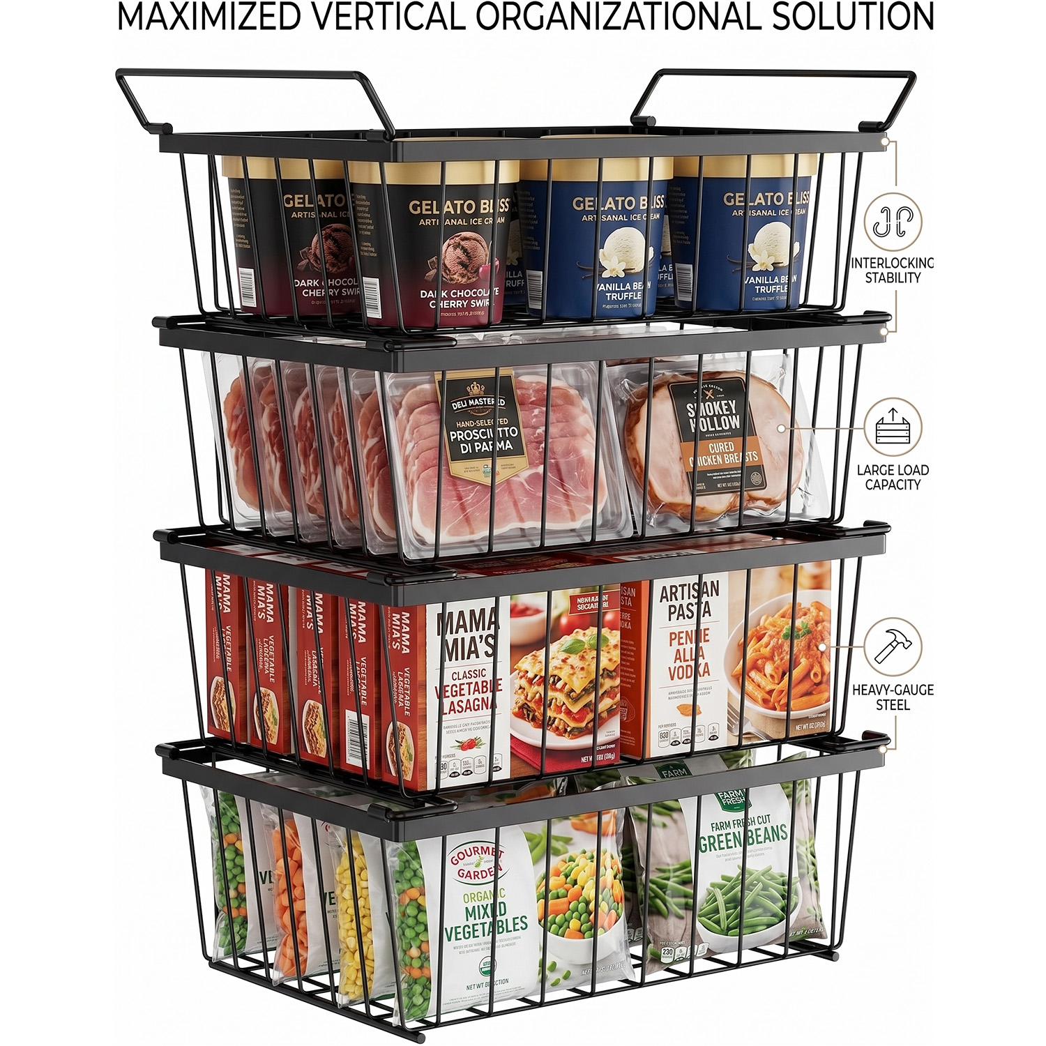 Stackable Pantry Bin - 4 Pack Stackable Deep Freezer Organizer