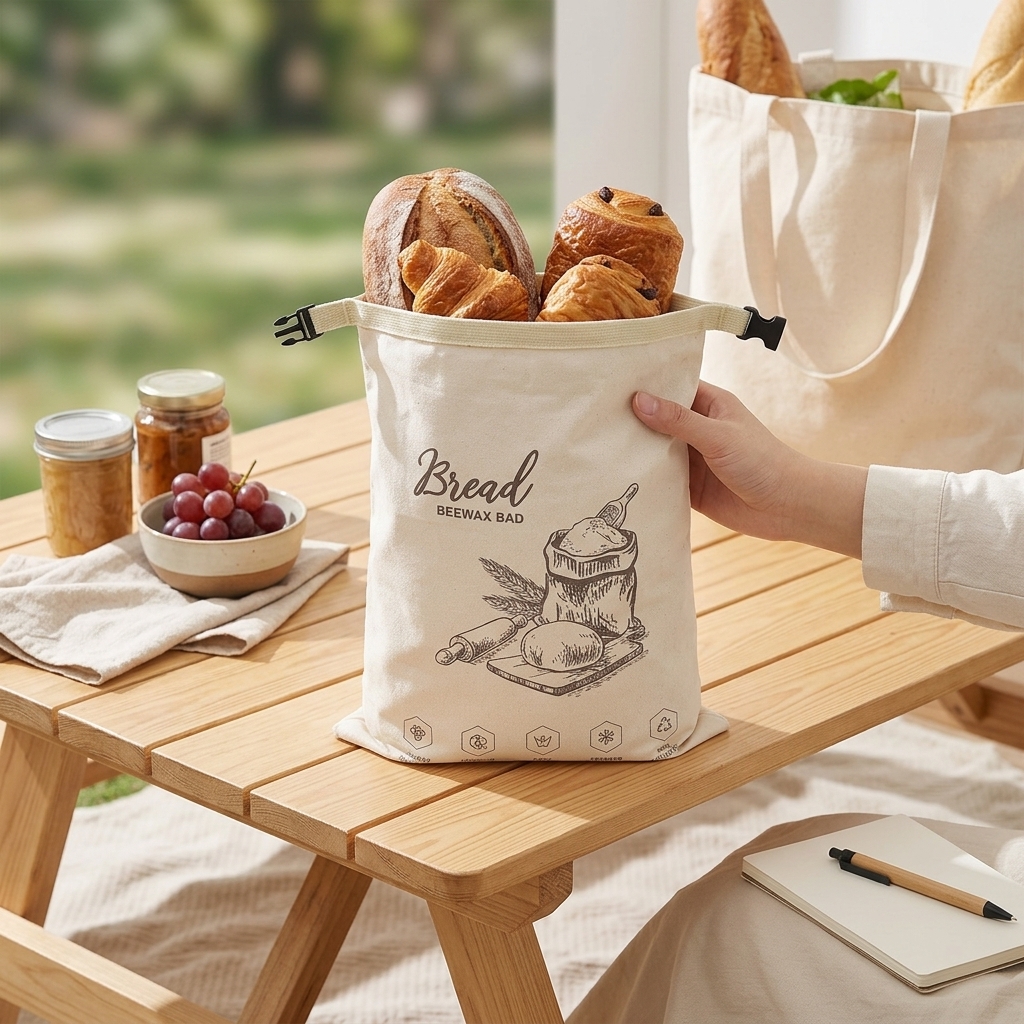 Food Storage Zipper Bags - Reusable Beeswax Bread Bag with Zipper