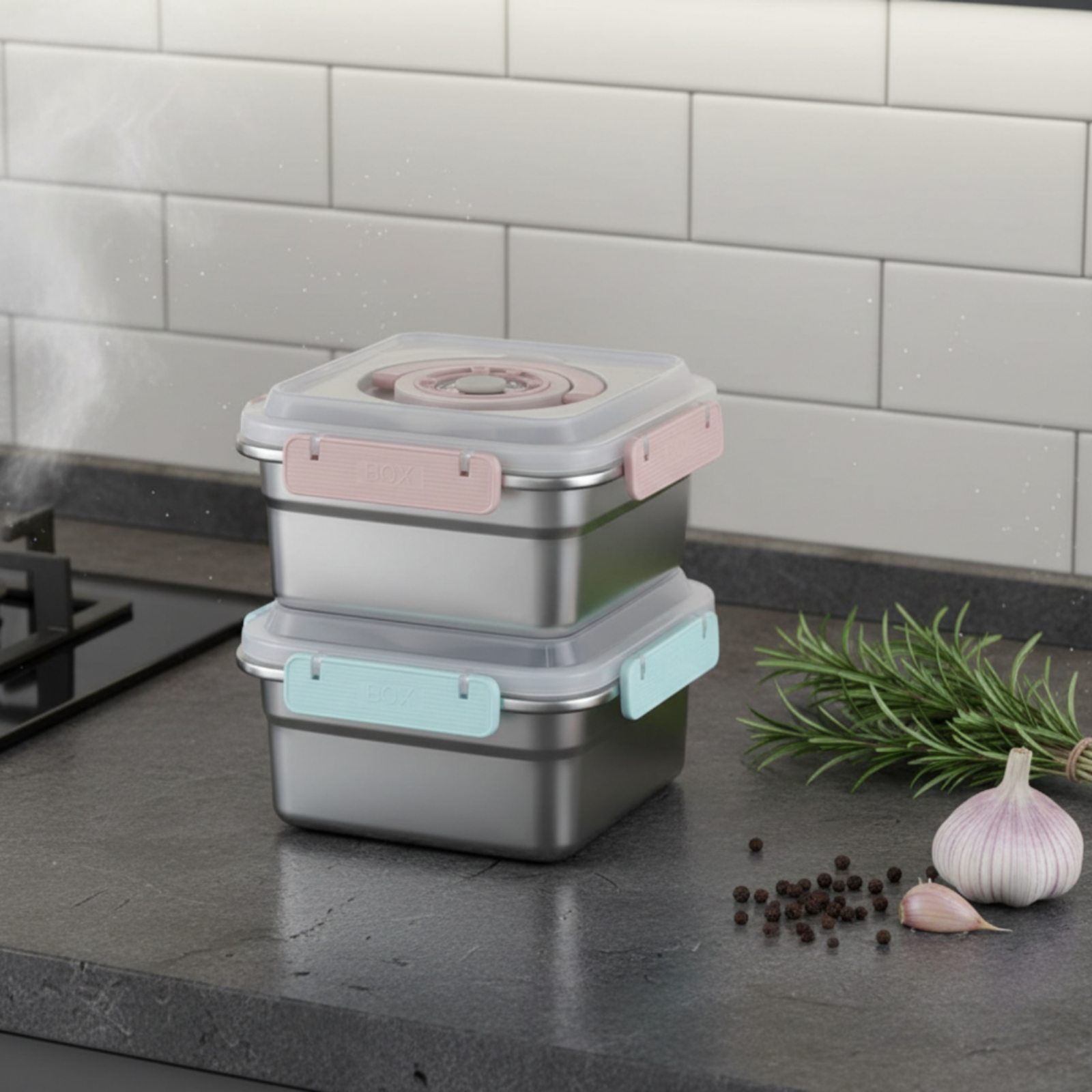 Food Storage Box - 3 Pieces Stainless Steel Food Container