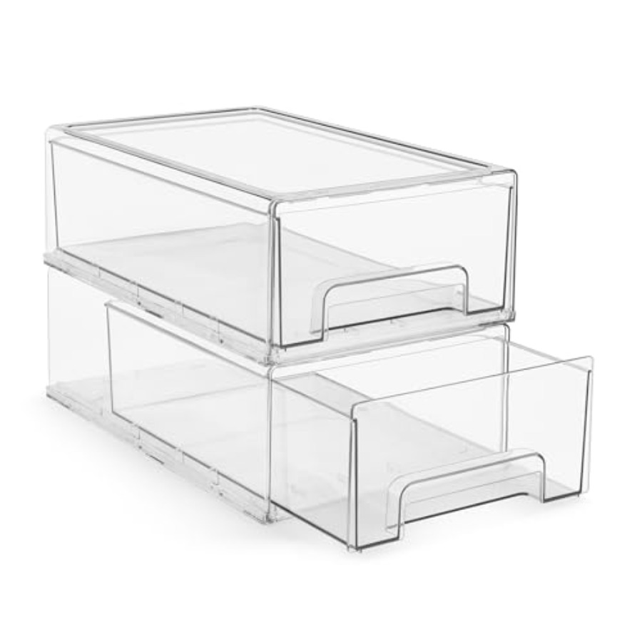 Stackable Pantry Bin - Clear Plastic Organizer Bins with Handles