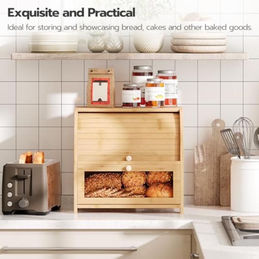 Bread Box, Bamboo Bread Box fo - Food Storage Box avis et prix