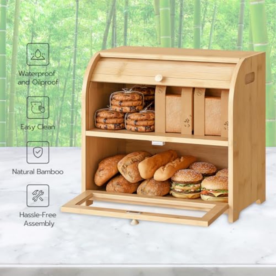 Bread Box, Bamboo Bread Box fo - Food Storage Box avis et prix