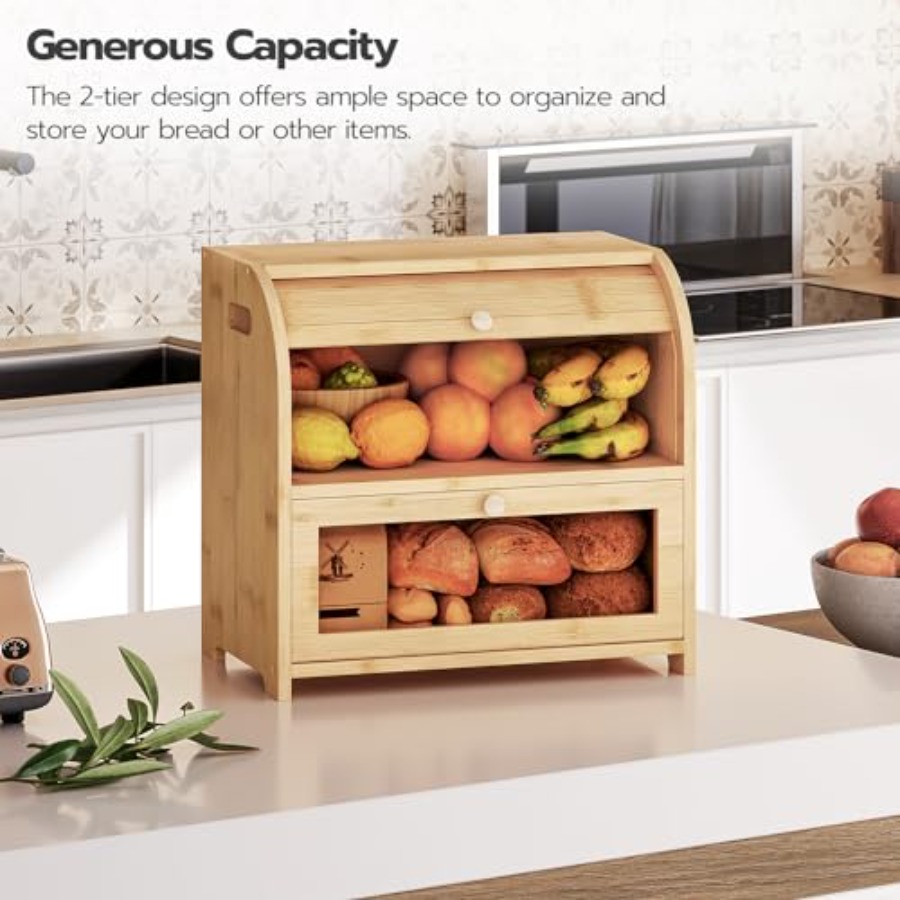 Bread Box, Bamboo Bread Box fo - Food Storage Box avis et prix