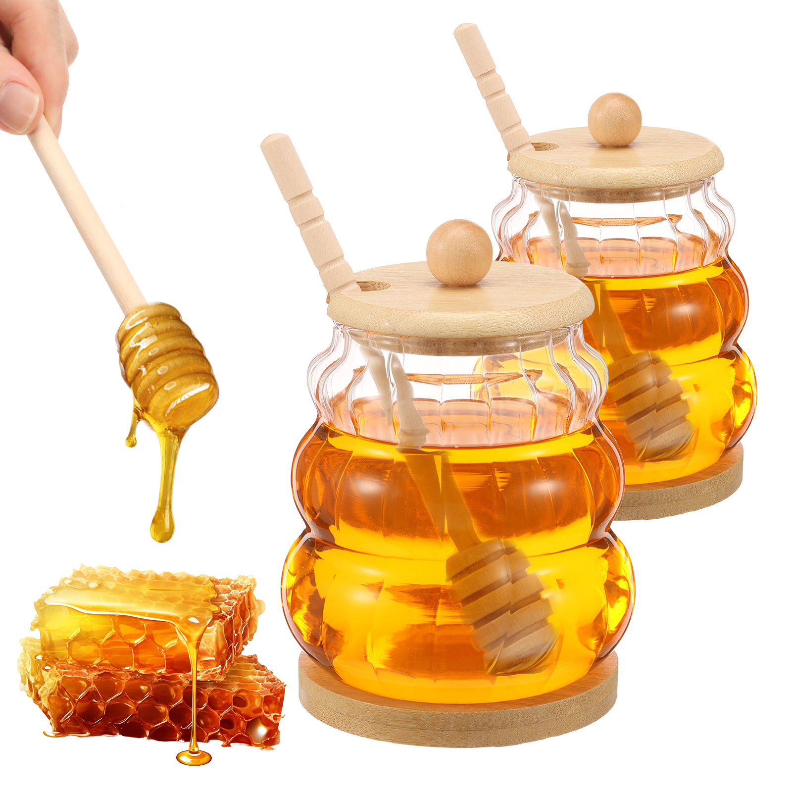 2Pcs Glass Honey Jar with Dipp - Food Storage Lidl avis et prix