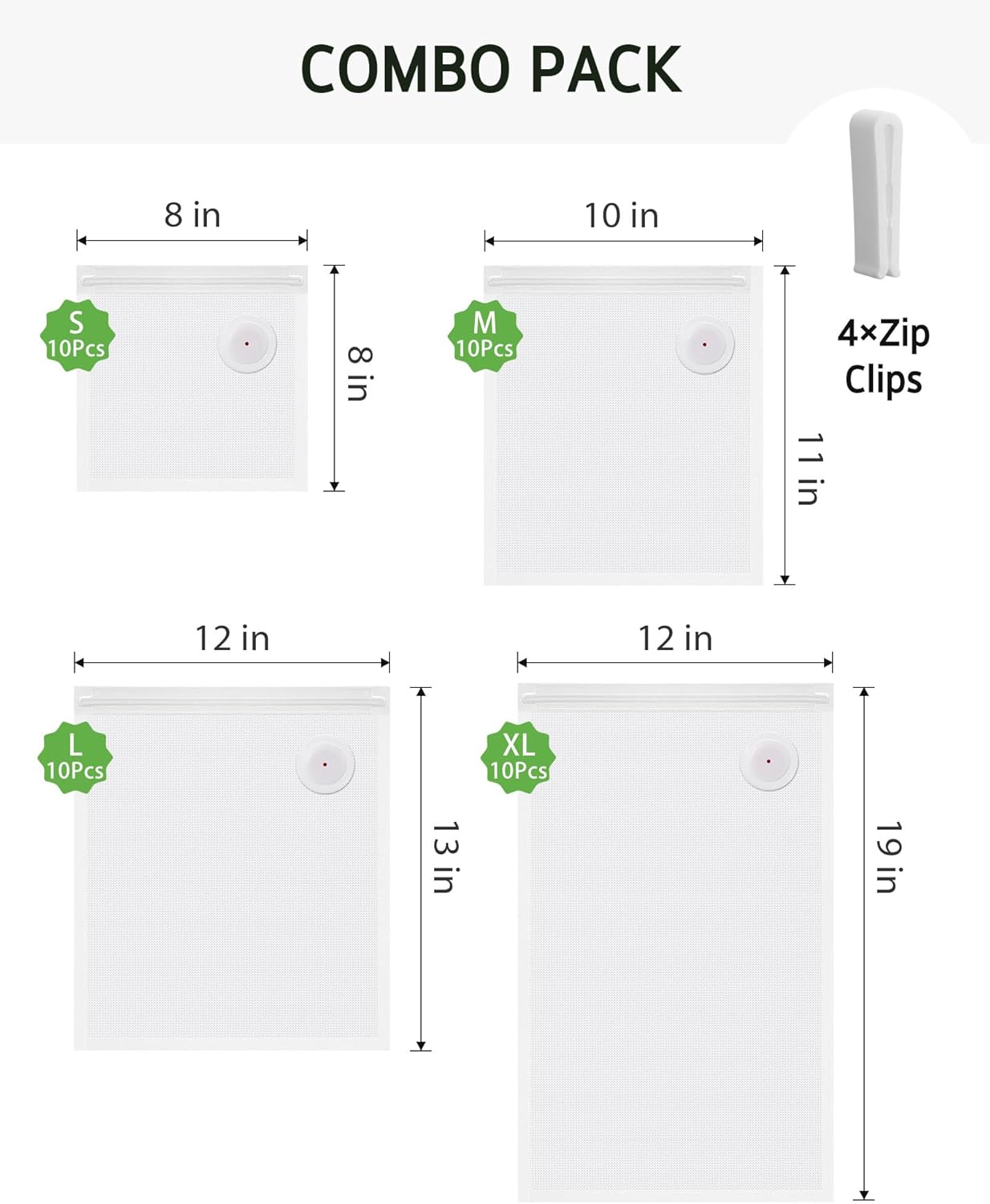 40 Pcs Vacuum Sealer Bags Reus - Food Storage Zipper Bags avis et prix