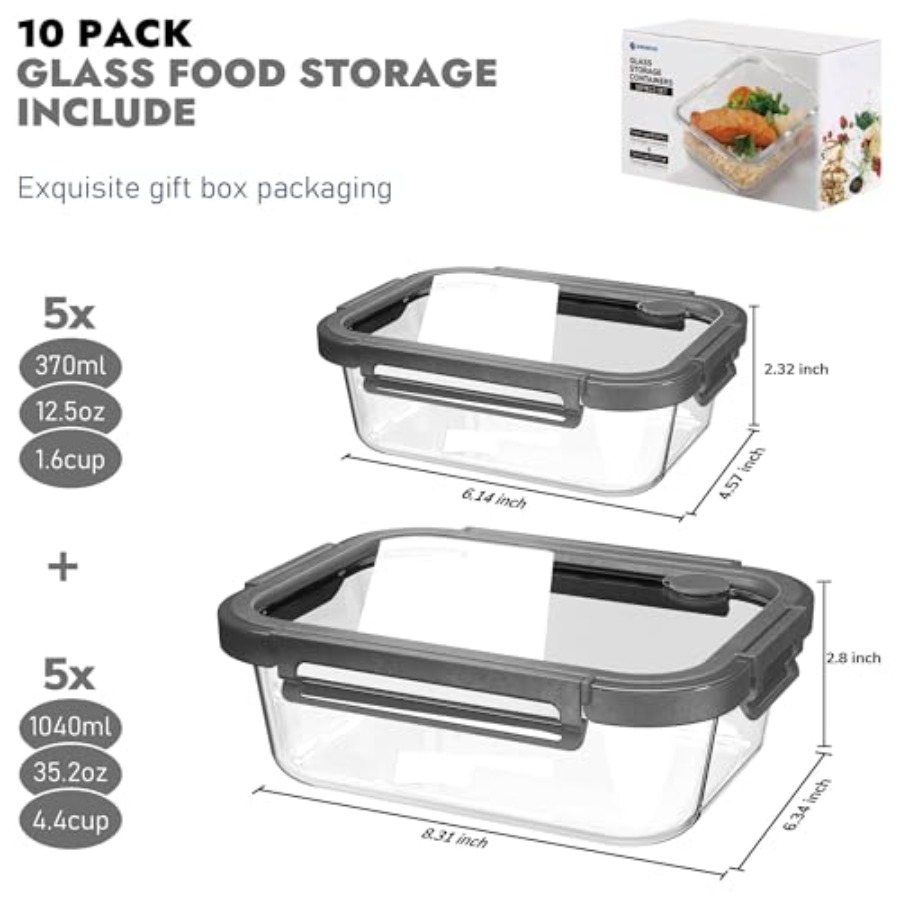10-Pack Glass Food Storage Con - Food Storage Oven Safe avis et prix