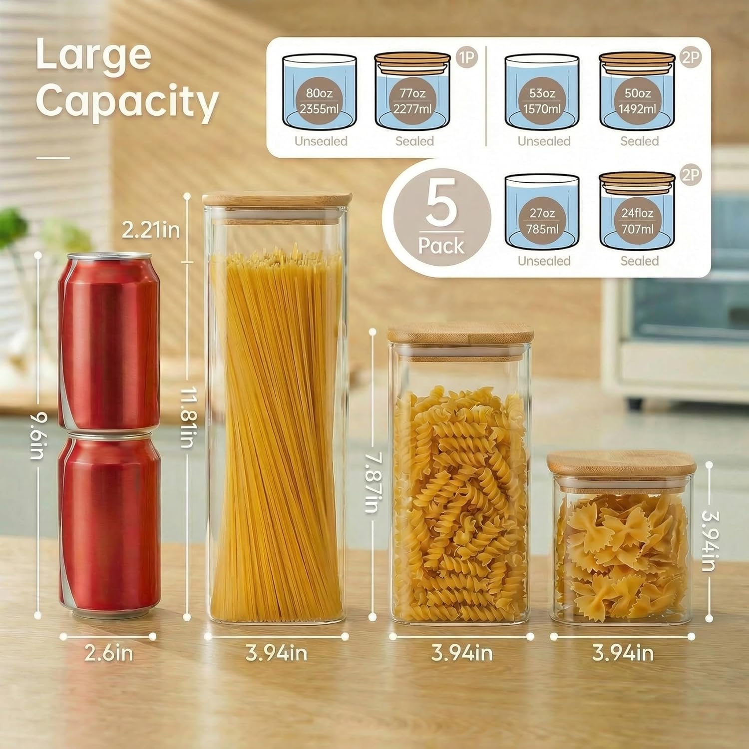 Square Glass Jars with Bamboo  - Food Storage Airtight avis et prix
