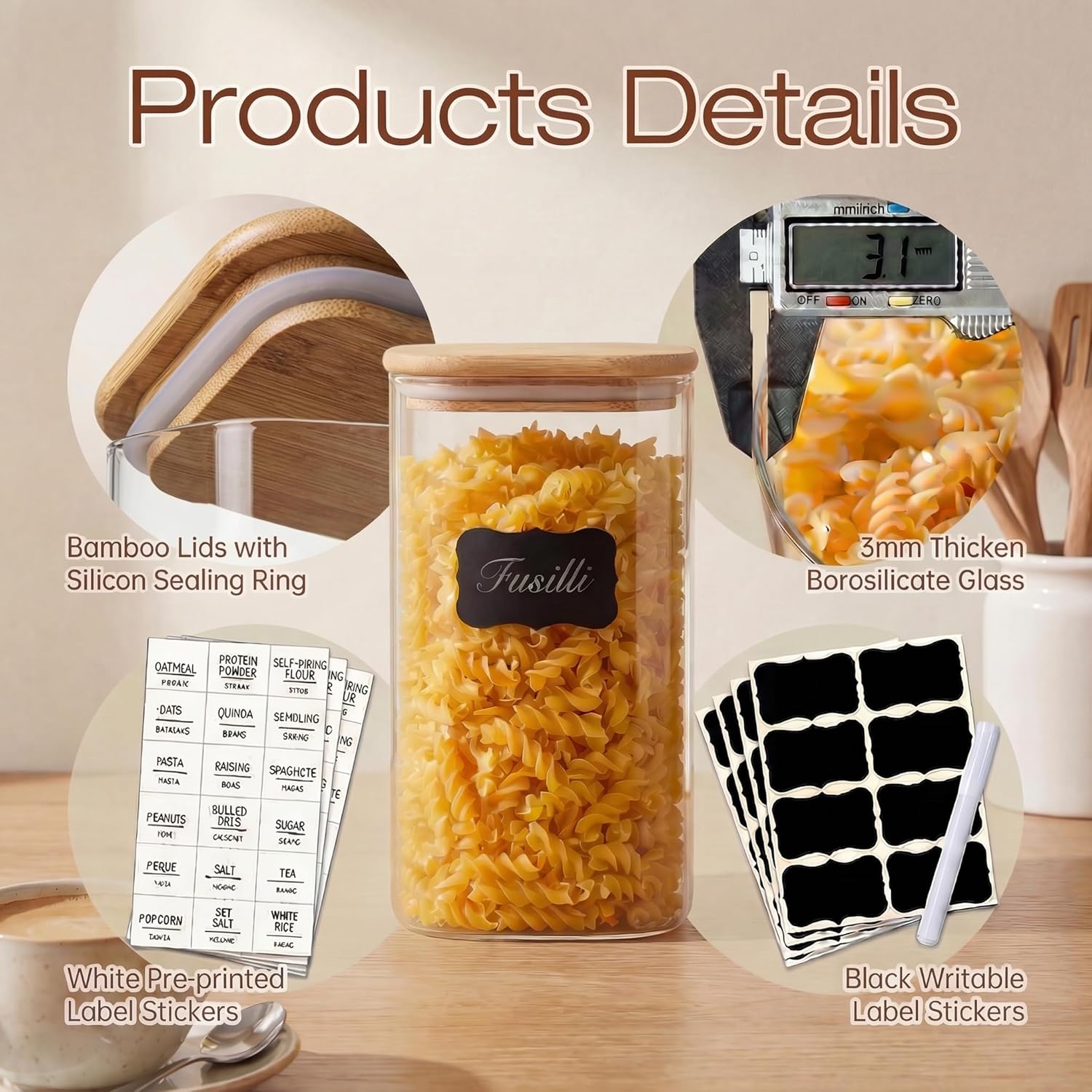 Square Glass Jars with Bamboo  - Food Storage Airtight avis et prix