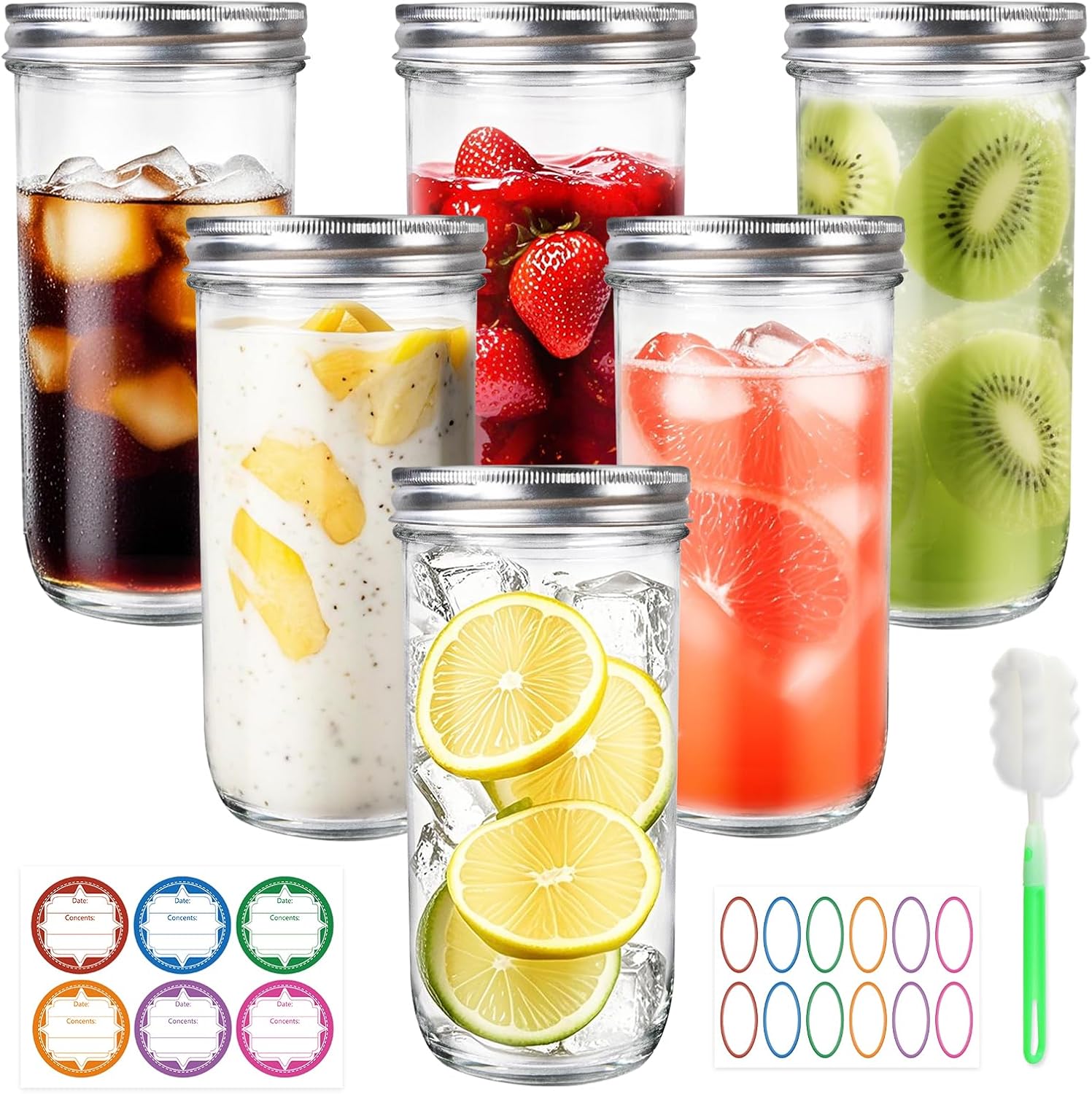 Jars Wide Mouth 6 Pack, 24oz G - Food Storage Airtight avis et prix