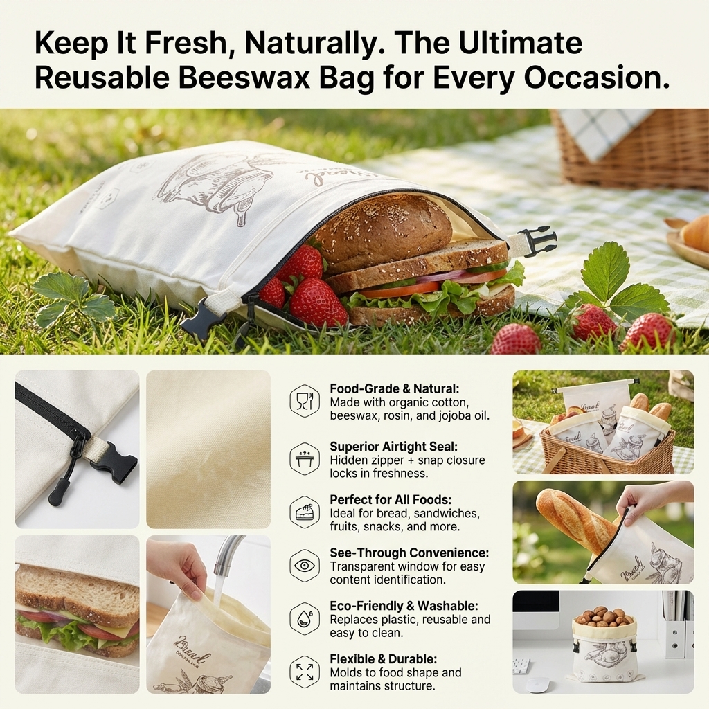 Reusable Beeswax Bread Bag wit - Food Storage Zipper Bags avis et prix