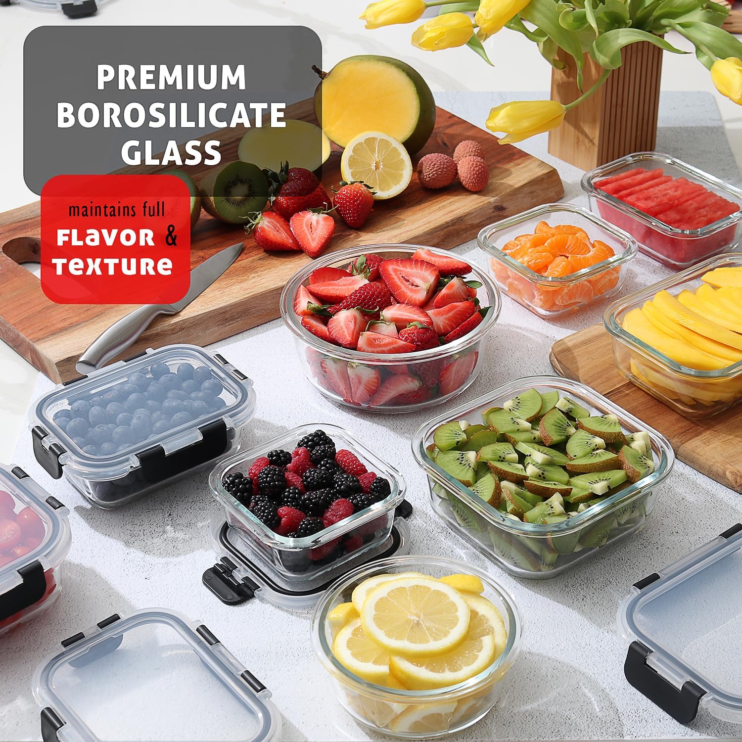 48-Piece Glass Food Storage Co - Food Storage Airtight avis et prix