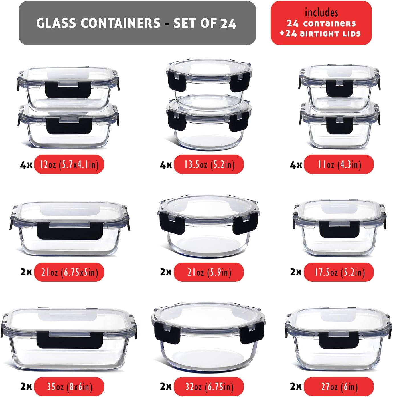 48-Piece Glass Food Storage Co - Food Storage Airtight avis et prix