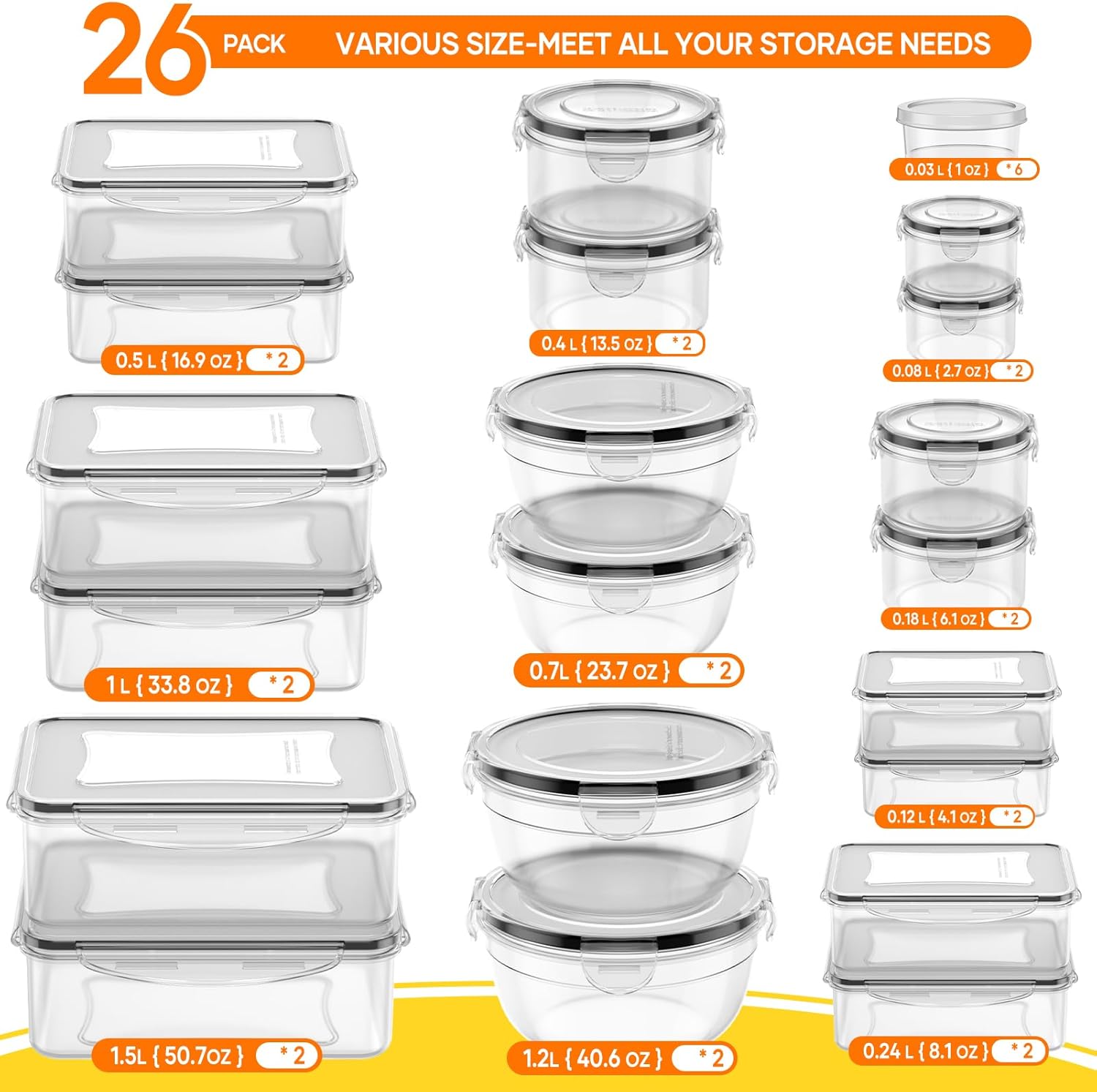 52 PCS Food Storage Containers - Food Storage Airtight avis et prix