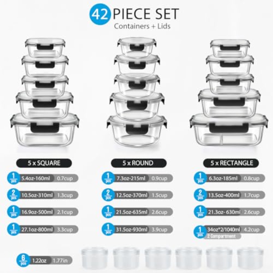 42pcs Glass Food Storage Conta - Food Storage Lidl avis et prix