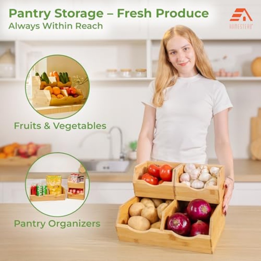 Bamboo Pantry Storage Bins Sta - Stackable Pantry Bin avis et prix